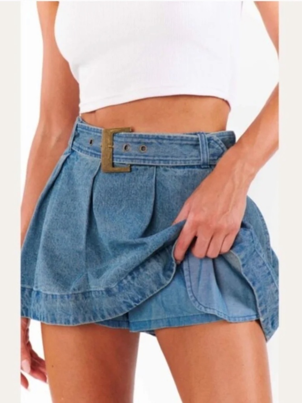 Show Me Your Mumu Lohan Denim Belted Jean Skort M NWT - Picture 2 of 9